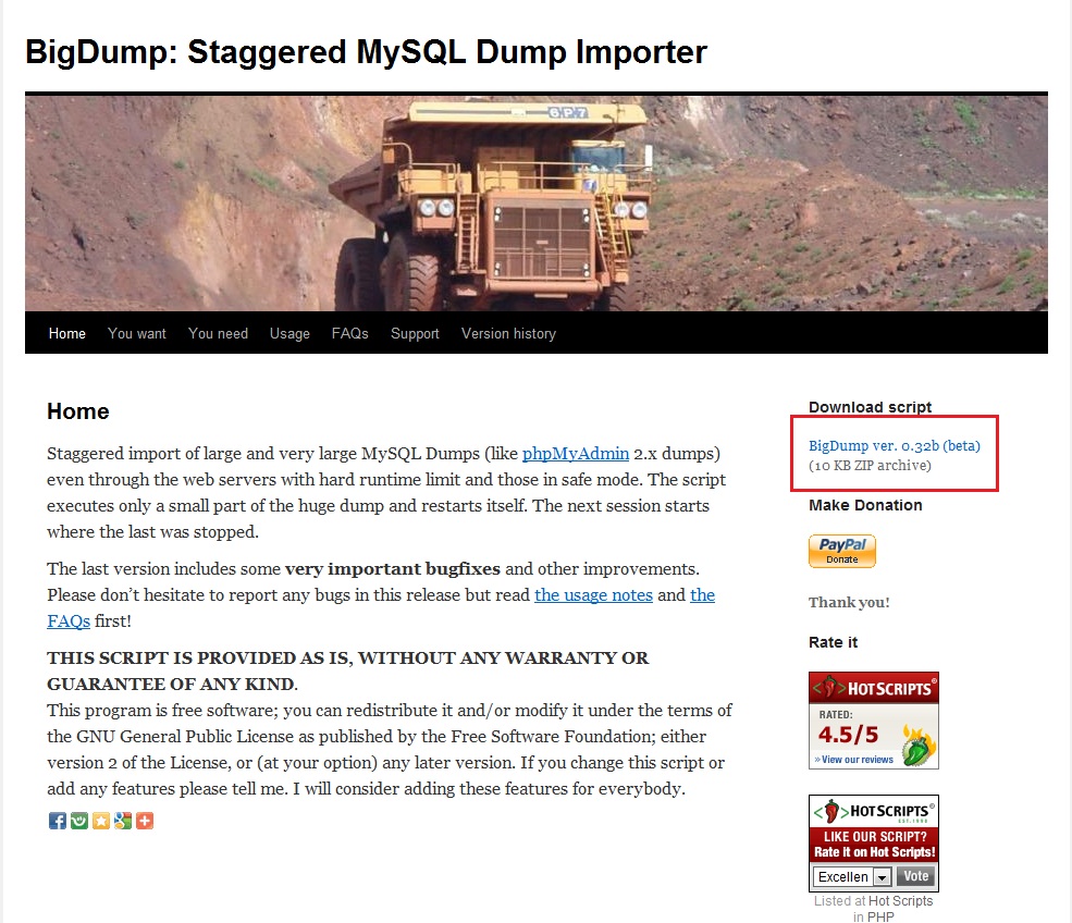 BIGDUMP. MYSQL Import Dump.